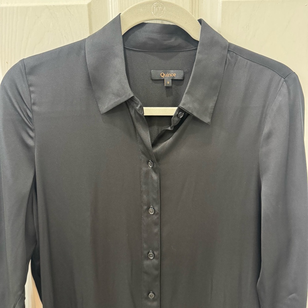 Quince black stretch washable silk shirtdress size small- NWOT - Picture 13 of 16